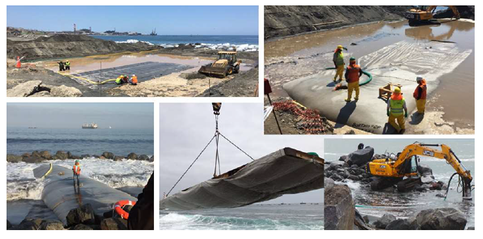 Images of the construction of ‘El Salitre’ artificial beach in Chile